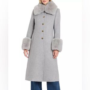 NWT Vince Camuto Women's Single-Breasted Maxi Coat W/ Detachable Faux Fur